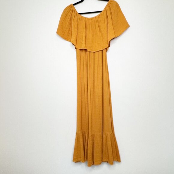 Anaak Off the Shoulder Freya Maxi Dress Boho Gauze Golden Mustard Size 2 (M) - Picture 11 of 11